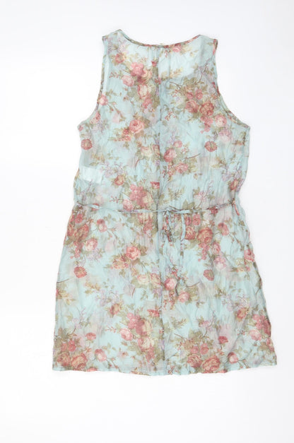 Yargici Womens Multicoloured Floral Nylon A-Line Size 8 Scoop Neck Button - Belted