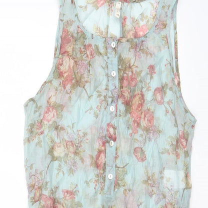 Yargici Womens Multicoloured Floral Nylon A-Line Size 8 Scoop Neck Button - Belted