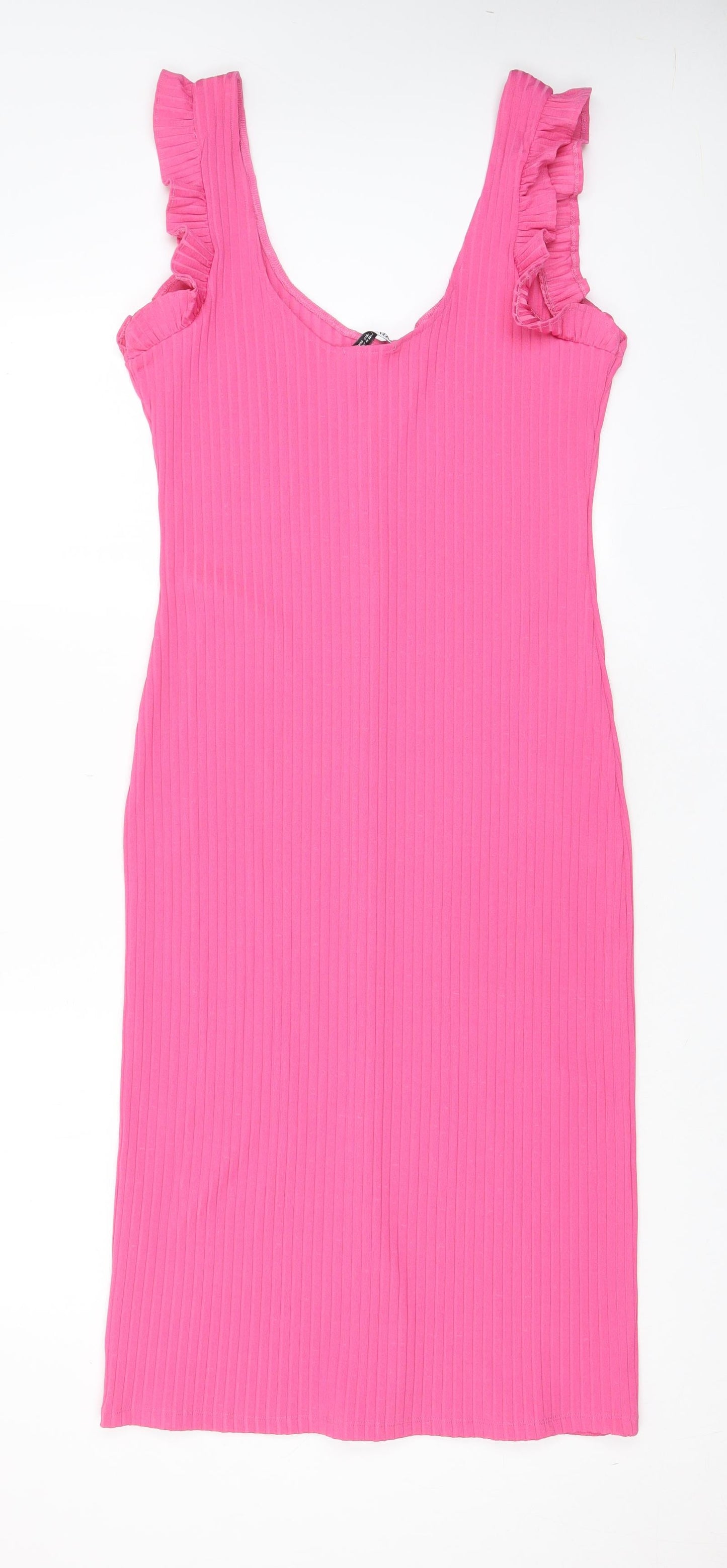 Zara Womens Pink Polyester A-Line Size L Scoop Neck Pullover - Frill, Buttons