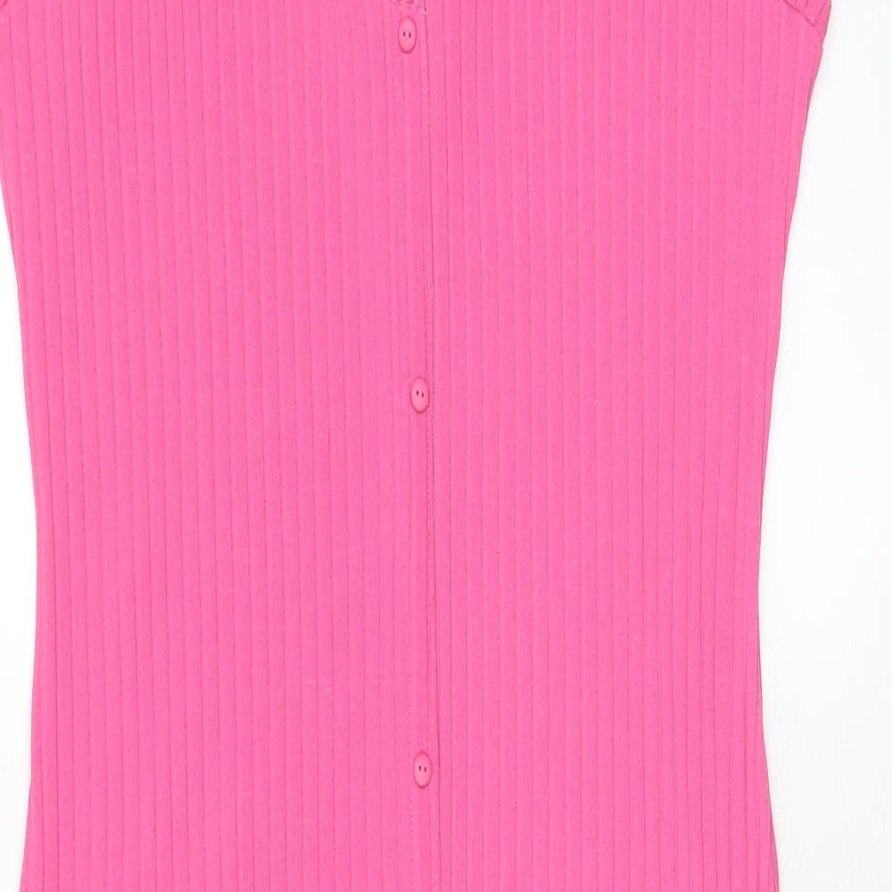 Zara Womens Pink Polyester A-Line Size L Scoop Neck Pullover - Frill, Buttons