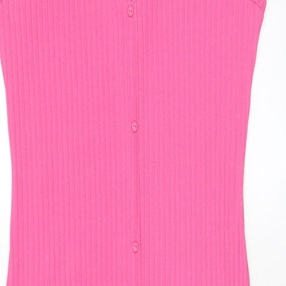 Zara Womens Pink Polyester A-Line Size L Scoop Neck Pullover - Frill, Buttons