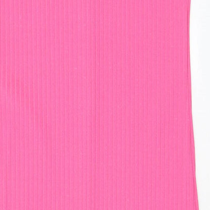 Zara Womens Pink Polyester A-Line Size L Scoop Neck Pullover - Frill, Buttons