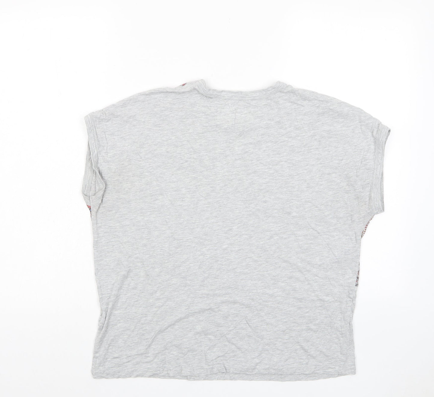 Indigo Womens Grey Floral Viscose Basic T-Shirt Size 12 Crew Neck