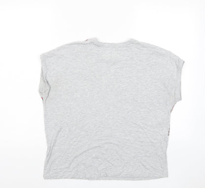 Indigo Womens Grey Floral Viscose Basic T-Shirt Size 12 Crew Neck