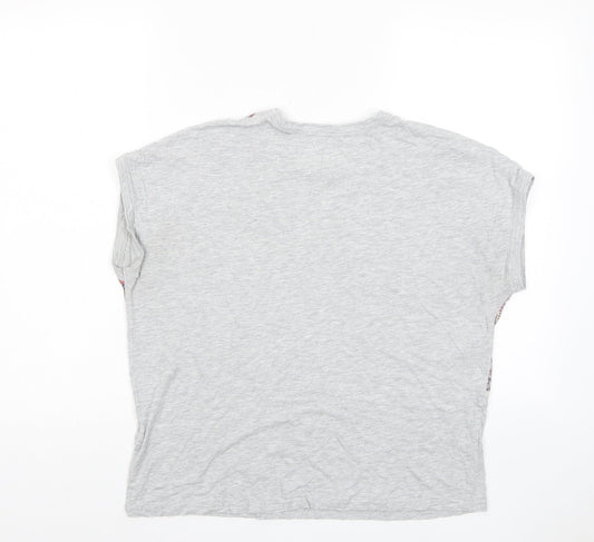 Indigo Womens Grey Floral Viscose Basic T-Shirt Size 12 Crew Neck