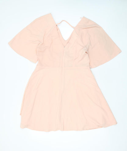 New Look Womens Pink Polyester A-Line Size 14 V-Neck Tie