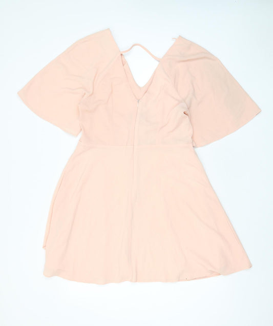 New Look Womens Pink Polyester A-Line Size 14 V-Neck Tie