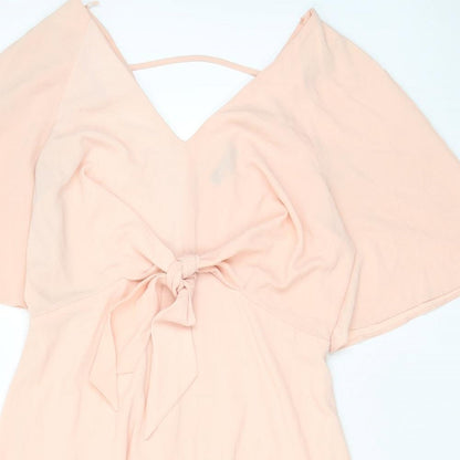 New Look Womens Pink Polyester A-Line Size 14 V-Neck Tie