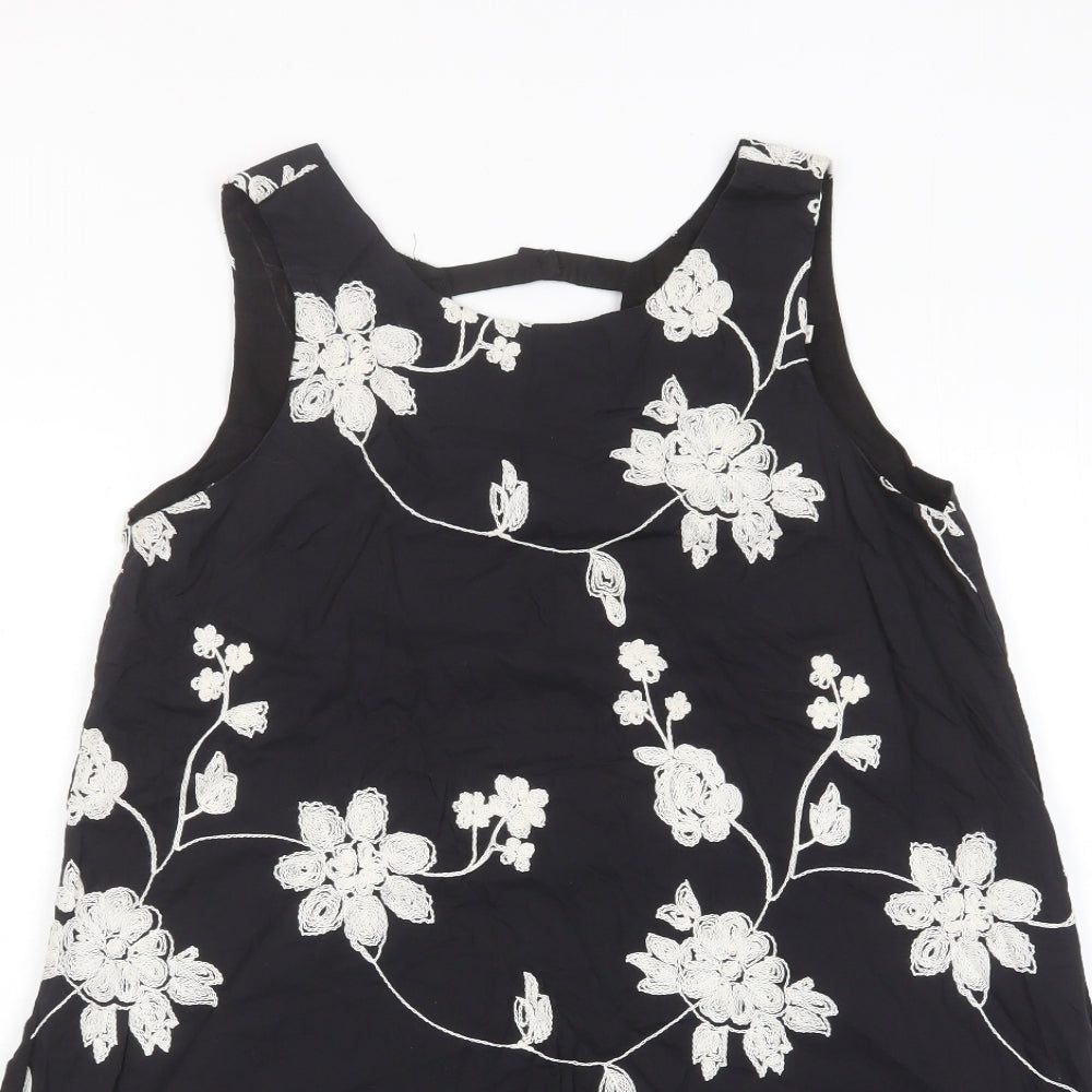 Louche Womens Black Fair Isle Cotton A-Line Size 10 Scoop Neck Button - Embroidered