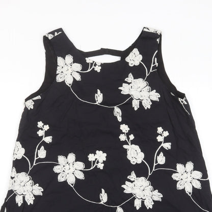 Louche Womens Black Fair Isle Cotton A-Line Size 10 Scoop Neck Button - Embroidered