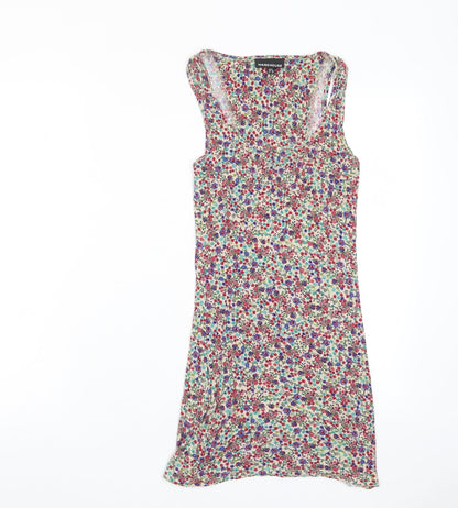 Warehouse Womens Multicoloured Floral Viscose Bodycon Size 6 Scoop Neck Pullover