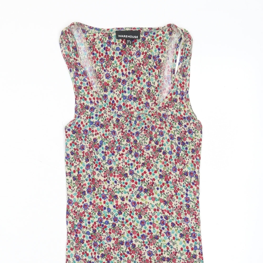Warehouse Womens Multicoloured Floral Viscose Bodycon Size 6 Scoop Neck Pullover
