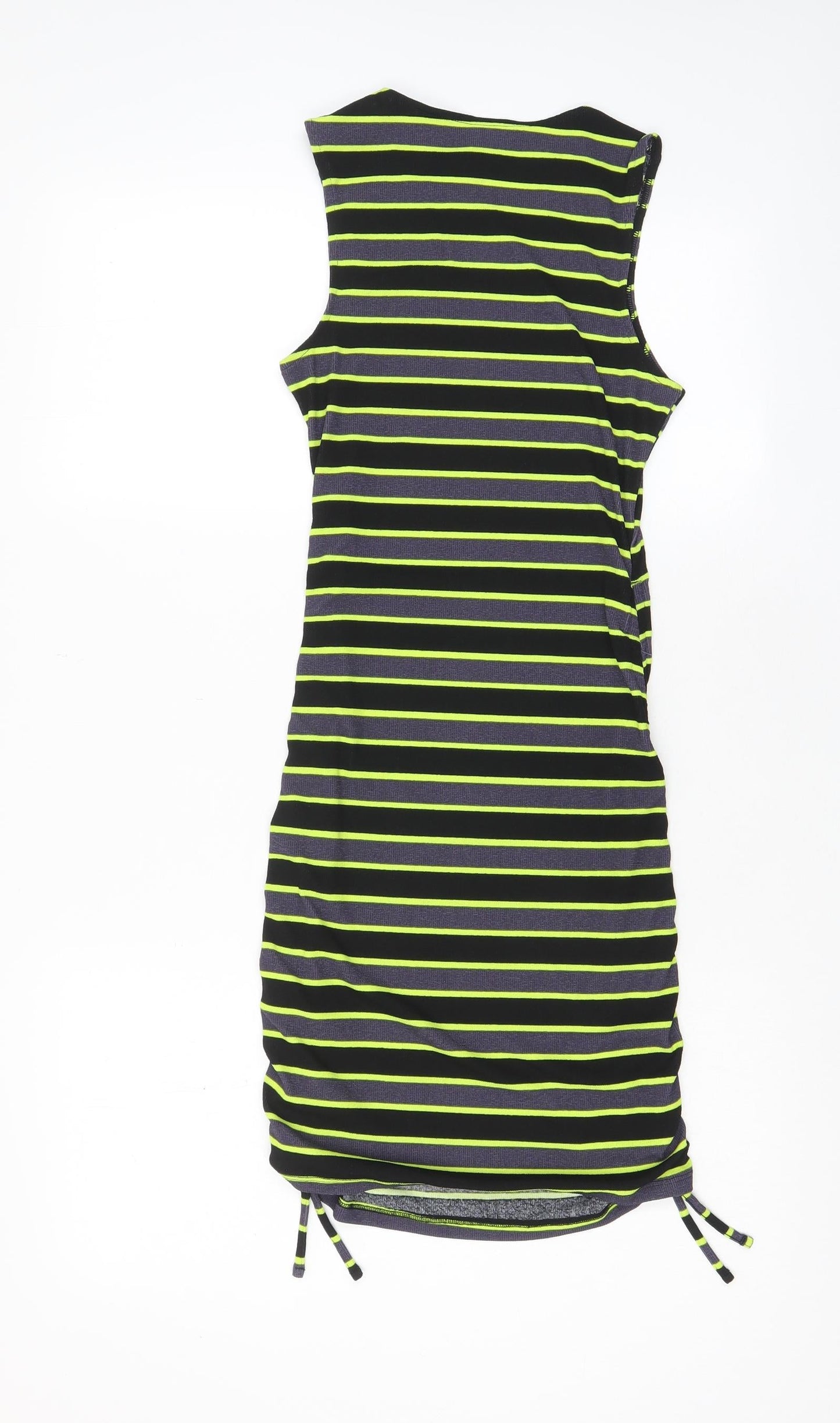 H&M Womens Multicoloured Striped Polyester Bodycon Size XS Crew Neck Pullover - Ruched Sides