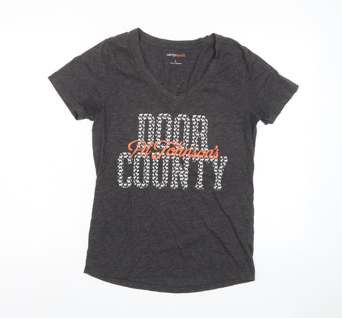 Camp David Womens Grey Polyester Basic T-Shirt Size L V-Neck