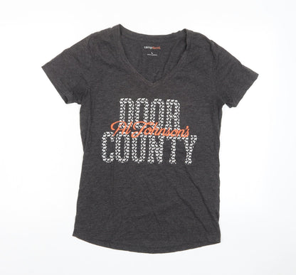 Camp David Womens Grey Polyester Basic T-Shirt Size L V-Neck