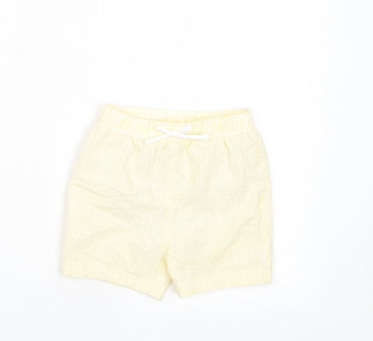 Marks and Spencer Boys Yellow Plaid Cotton Cropped Trousers Size 18-24 Months Drawstring