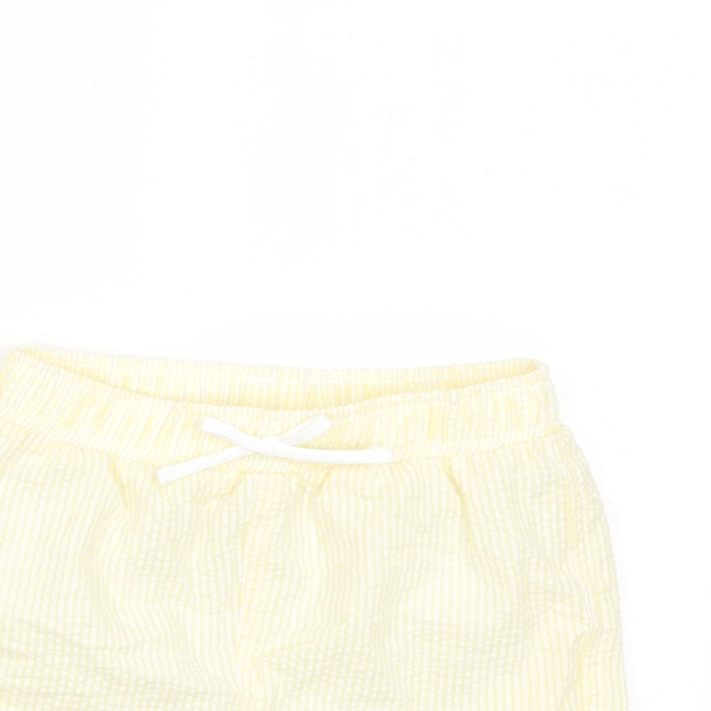 Marks and Spencer Boys Yellow Plaid Cotton Cropped Trousers Size 18-24 Months Drawstring