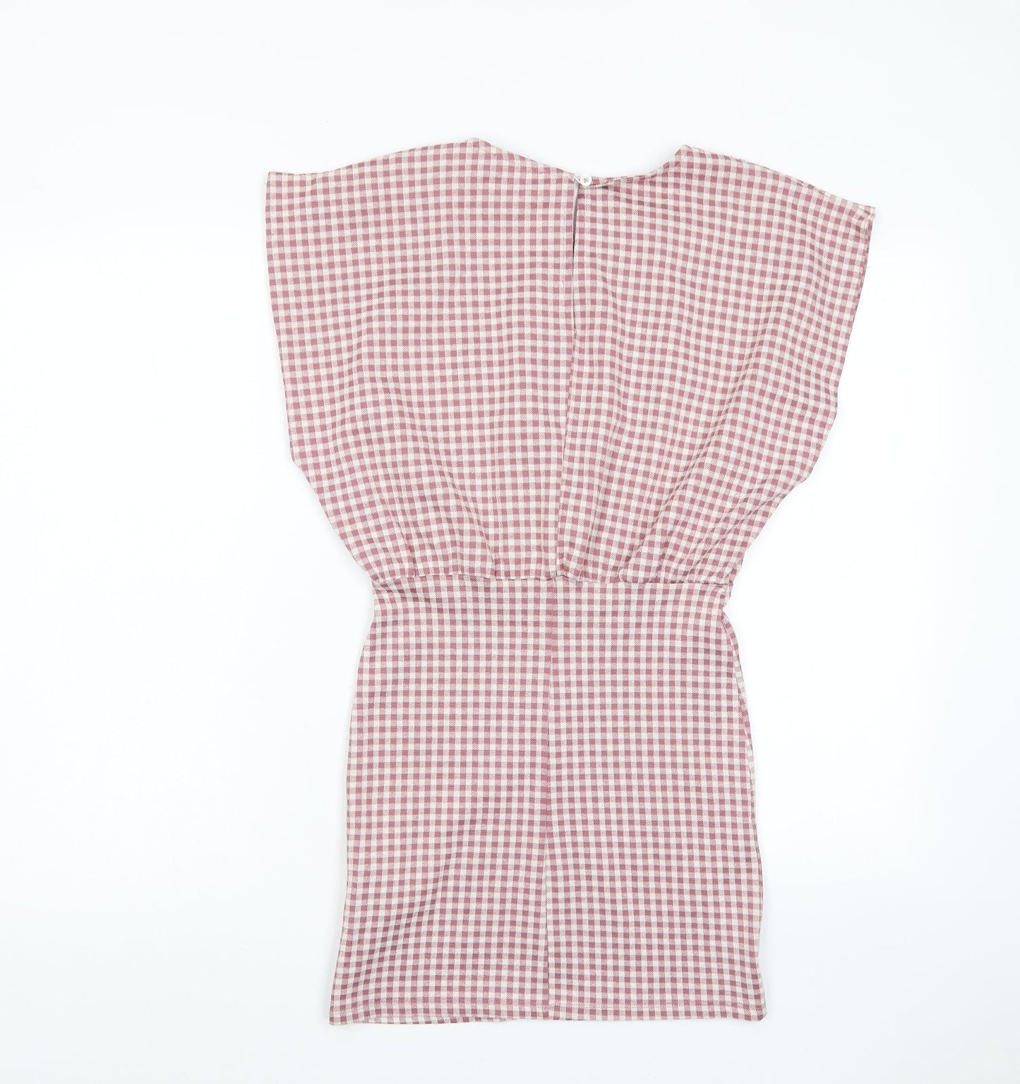 Zara Womens Pink Plaid Cotton A-Line Size S Crew Neck Button
