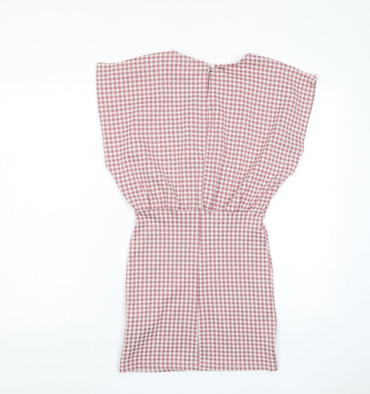 Zara Womens Pink Plaid Cotton A-Line Size S Crew Neck Button