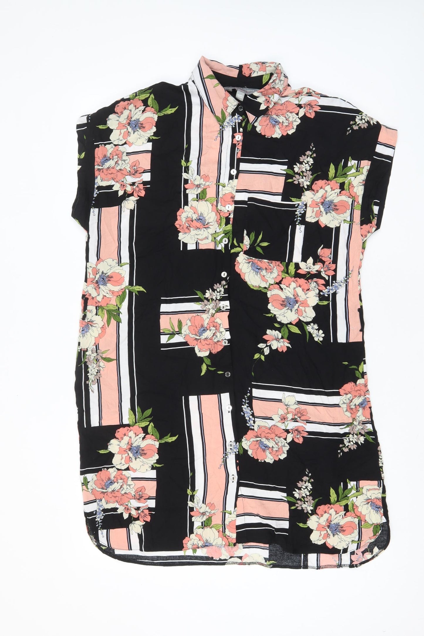 Dorothy Perkins Womens Black Floral Viscose Shirt Dress Size 12 Collared Button