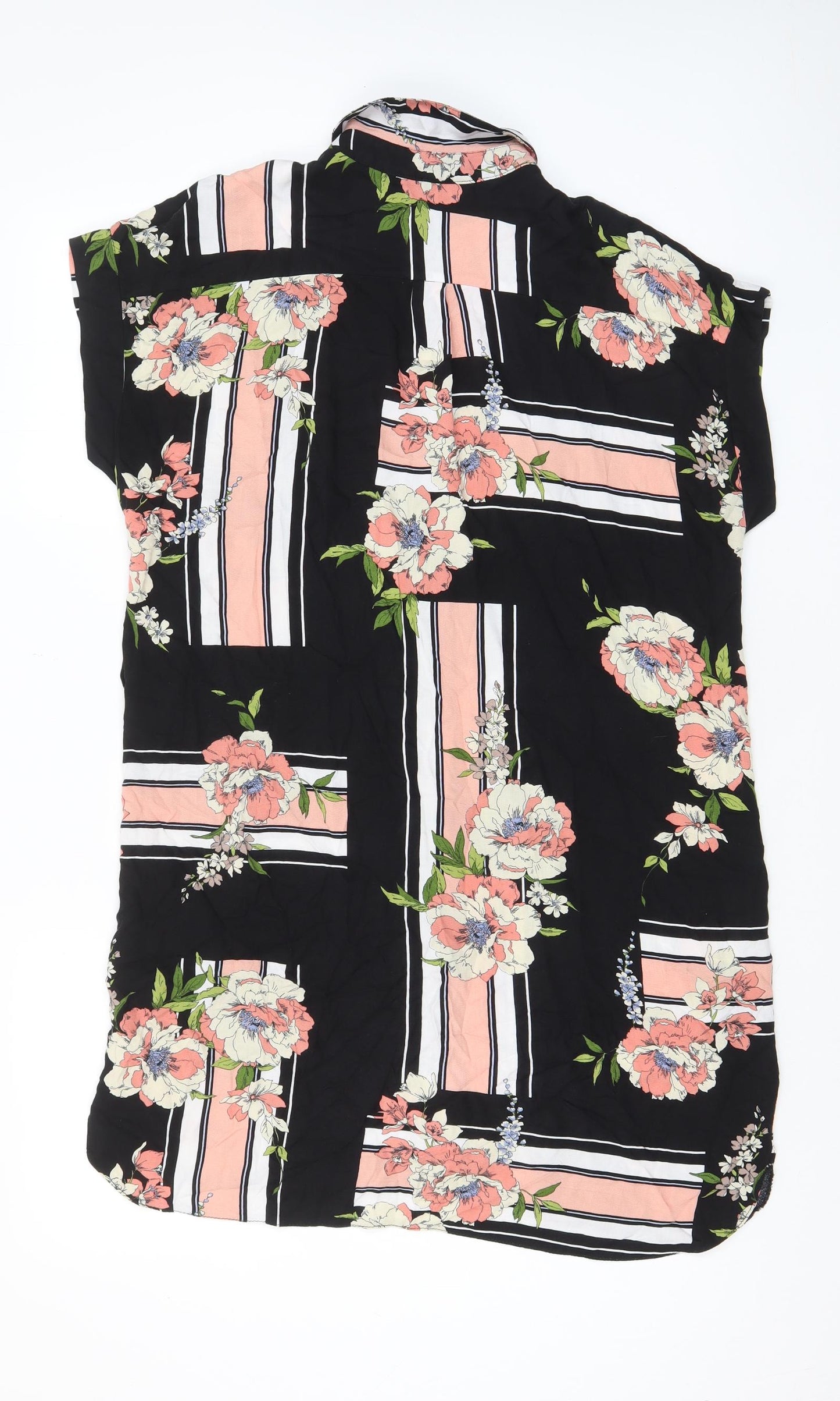 Dorothy Perkins Womens Black Floral Viscose Shirt Dress Size 12 Collared Button