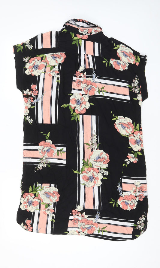 Dorothy Perkins Womens Black Floral Viscose Shirt Dress Size 12 Collared Button