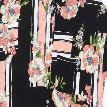 Dorothy Perkins Womens Black Floral Viscose Shirt Dress Size 12 Collared Button