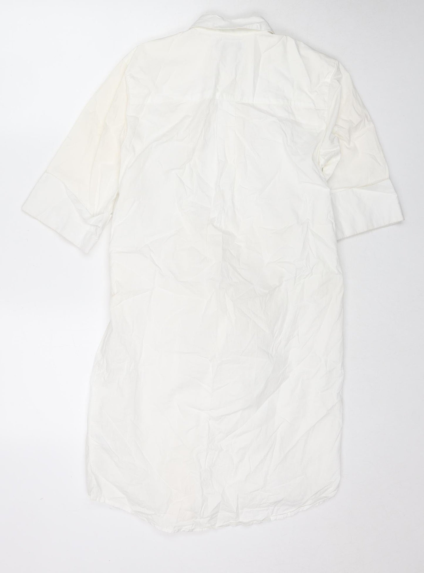 Warehouse Womens White Cotton Shirt Dress Size 10 Collared Button - Belted