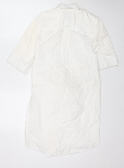 Warehouse Womens White Cotton Shirt Dress Size 10 Collared Button - Belted