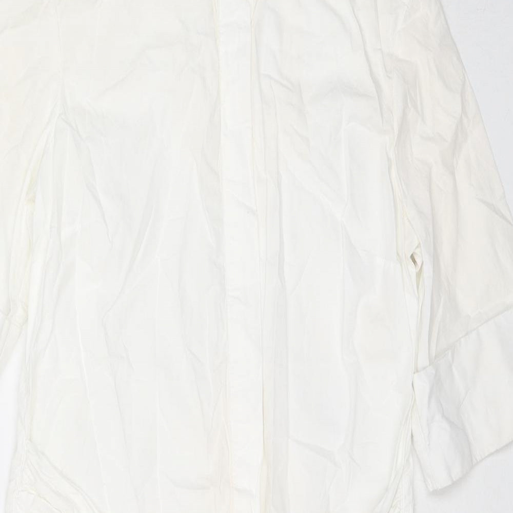 Warehouse Womens White Cotton Shirt Dress Size 10 Collared Button - Belted