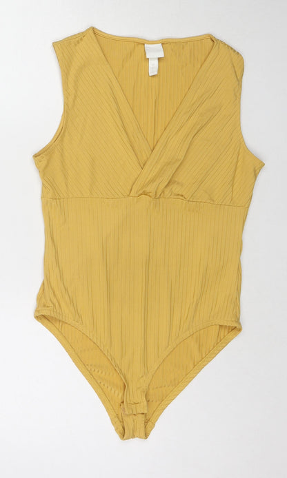 H&M Womens Yellow Viscose Bodysuit One-Piece Size M Snap