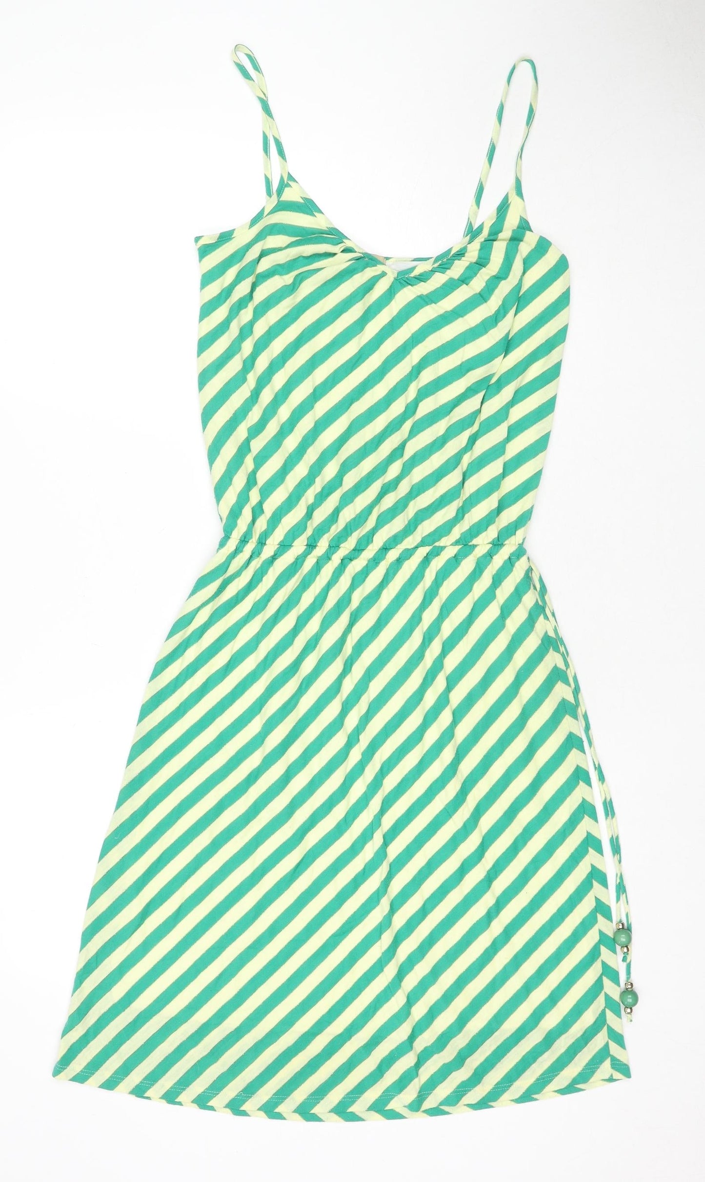 Ella Moss Womens Green Striped Polyester Tank Dress Size S V-Neck Pullover - Glitter