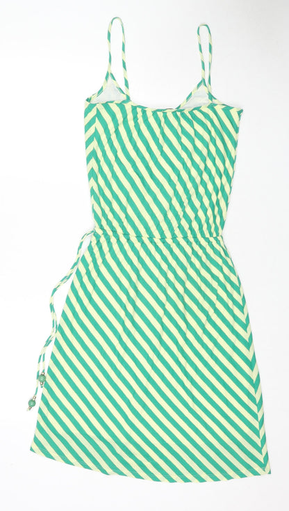 Ella Moss Womens Green Striped Polyester Tank Dress Size S V-Neck Pullover - Glitter