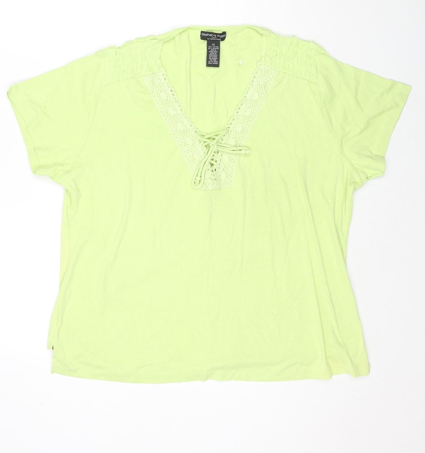 Stephanie Rogers Womens Green Cotton Basic T-Shirt Size 3XL V-Neck