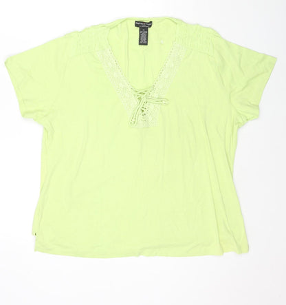 Stephanie Rogers Womens Green Cotton Basic T-Shirt Size 3XL V-Neck