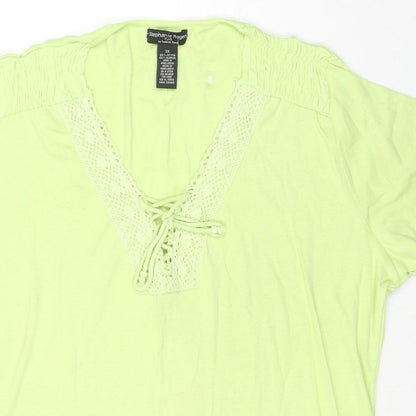 Stephanie Rogers Womens Green Cotton Basic T-Shirt Size 3XL V-Neck