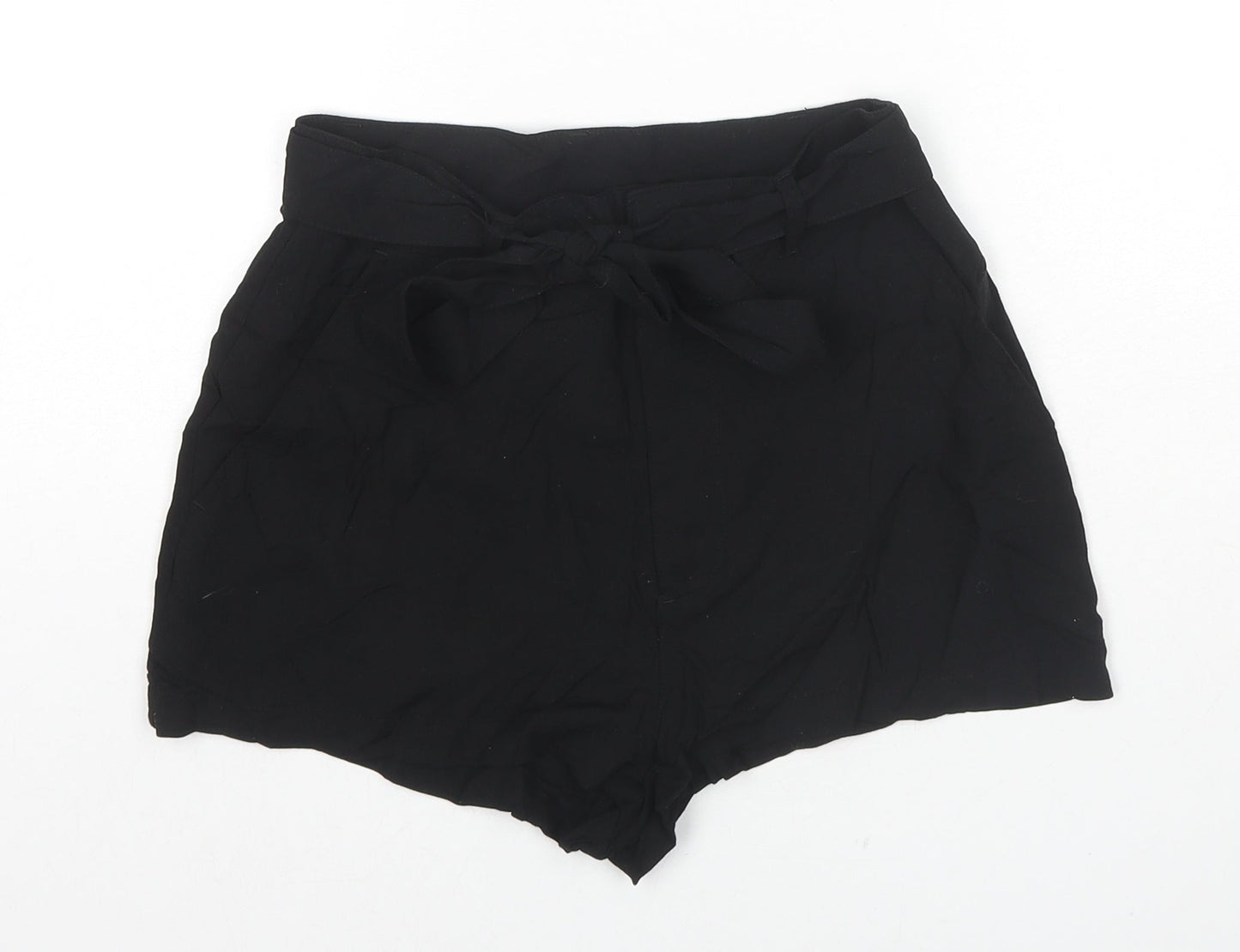 H&M Womens Black Viscose Basic Shorts Size 8 L3 in Regular Zip