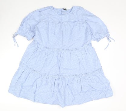 Influence Womens Blue Polka Dot Cotton T-Shirt Dress Size 14 V-Neck Button