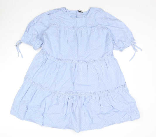 Influence Womens Blue Polka Dot Cotton T-Shirt Dress Size 14 V-Neck Button