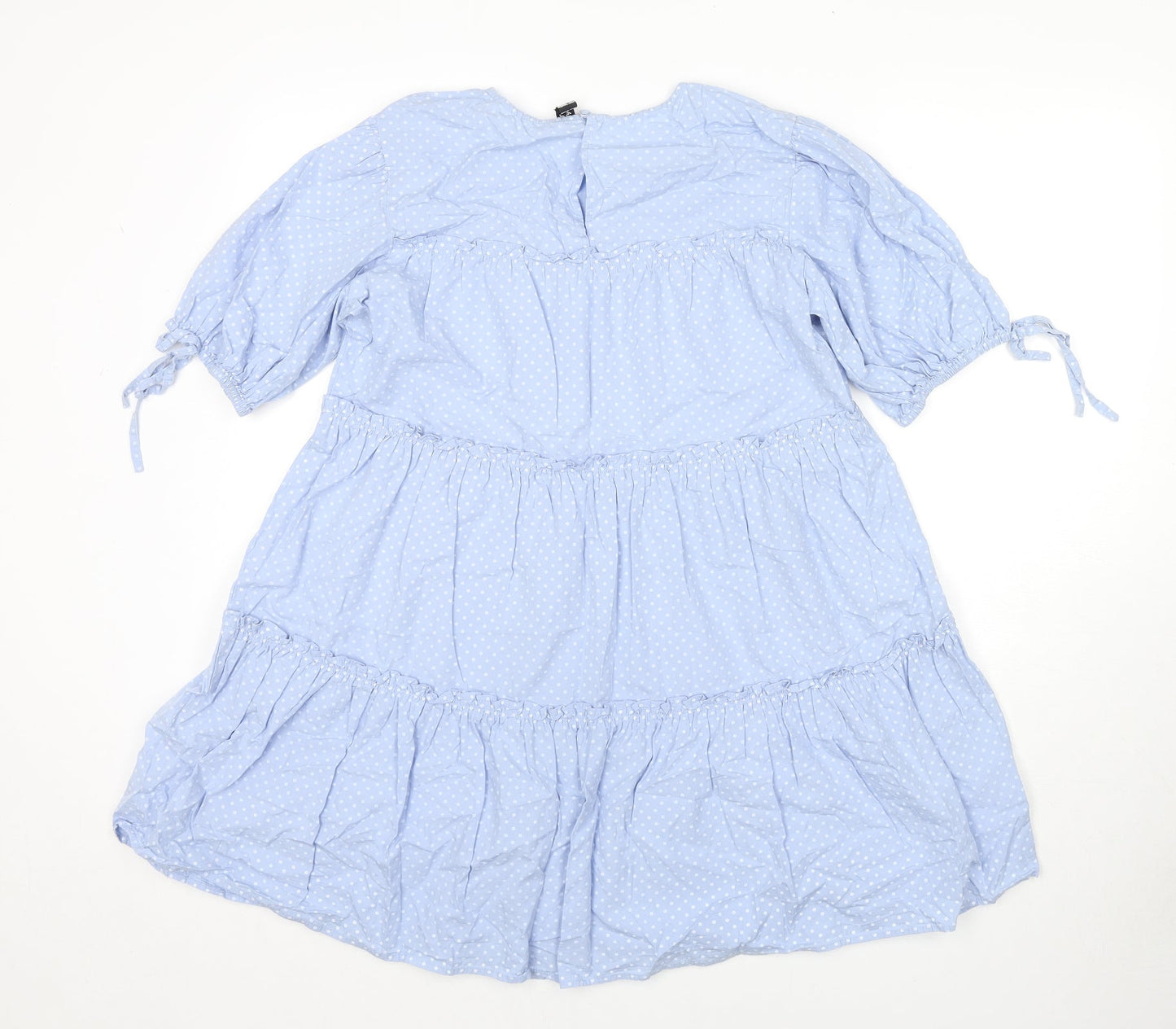 Influence Womens Blue Polka Dot Cotton T-Shirt Dress Size 14 V-Neck Button