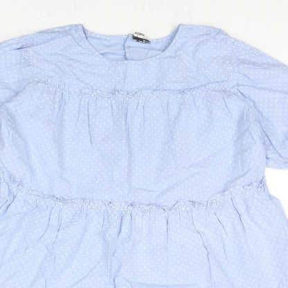 Influence Womens Blue Polka Dot Cotton T-Shirt Dress Size 14 V-Neck Button