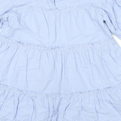 Influence Womens Blue Polka Dot Cotton T-Shirt Dress Size 14 V-Neck Button