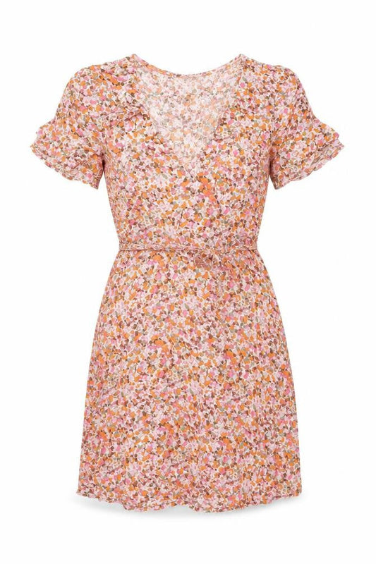 Glassons Womens Orange Floral Viscose Mini Size 8 V-Neck Zip