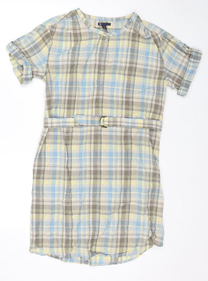 Gap Womens Beige Check Cotton Shirt Dress Size 12 Round Neck Button