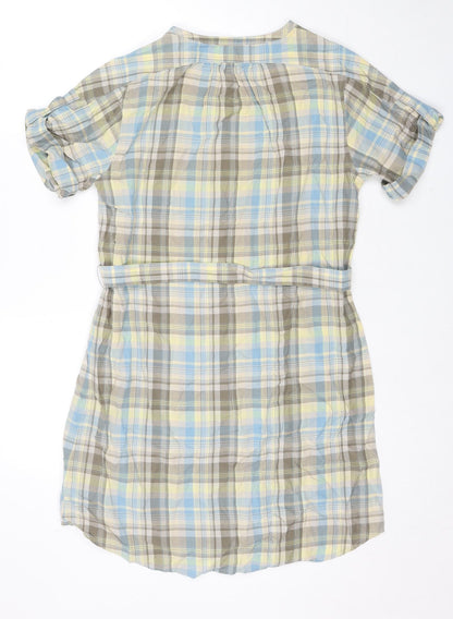 Gap Womens Beige Check Cotton Shirt Dress Size 12 Round Neck Button