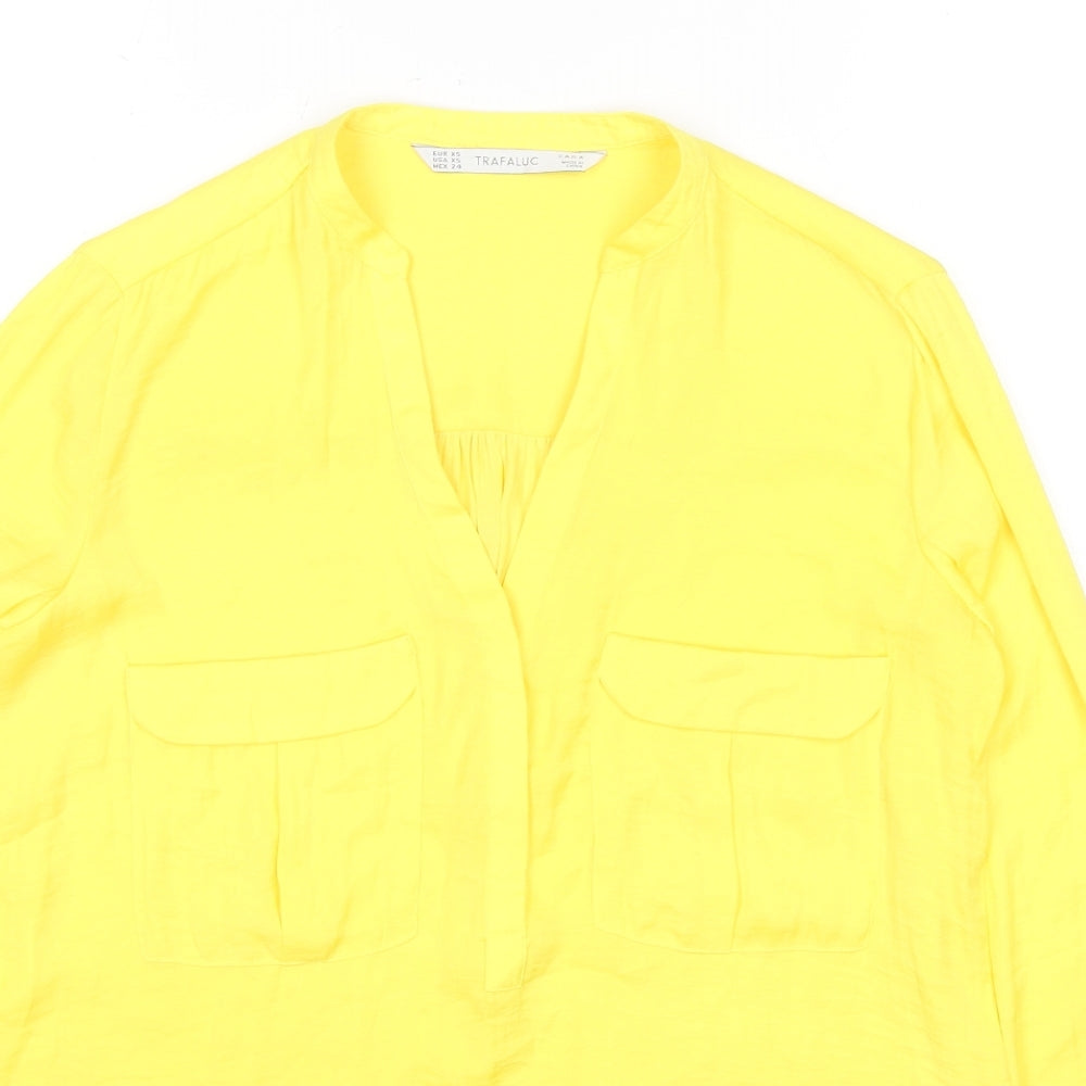 Womens UK Size XS Zara Yellow Basic Button-Up