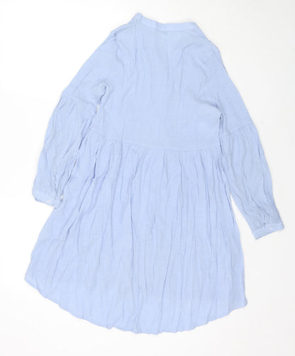 Glamorous Womens Blue Viscose Shirt Dress Size 8 V-Neck Button