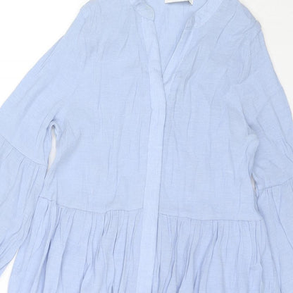 Glamorous Womens Blue Viscose Shirt Dress Size 8 V-Neck Button