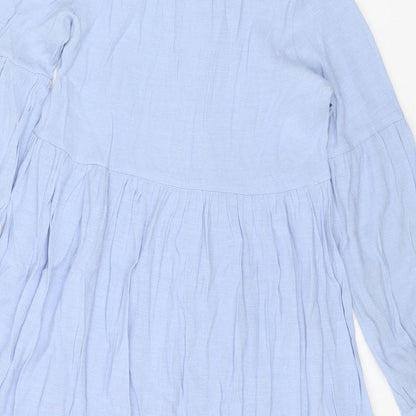 Glamorous Womens Blue Viscose Shirt Dress Size 8 V-Neck Button