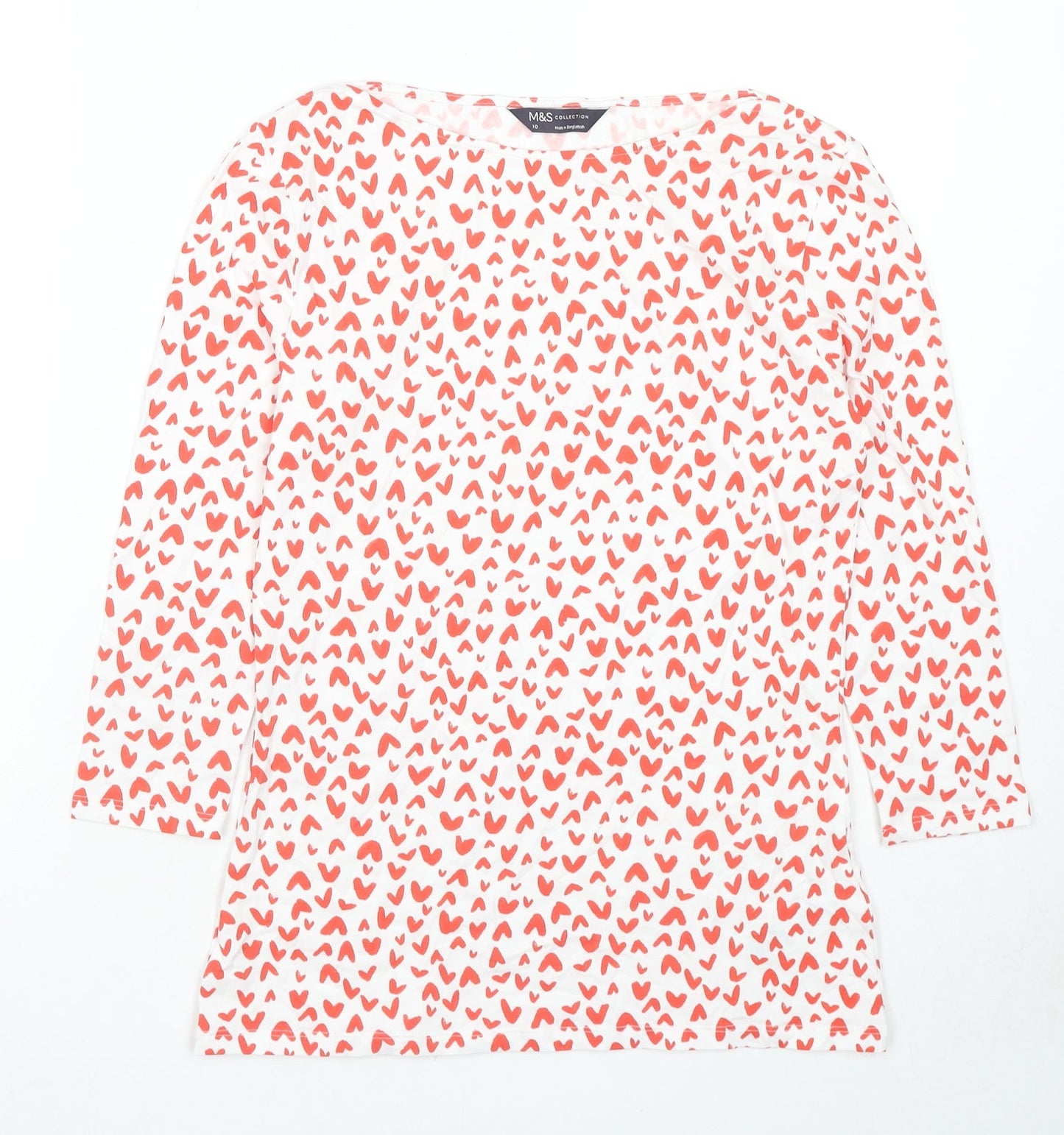 Garfield & Marks Womens Multicoloured Geometric Cotton Basic T-Shirt Size 10 Boat Neck - Hearts